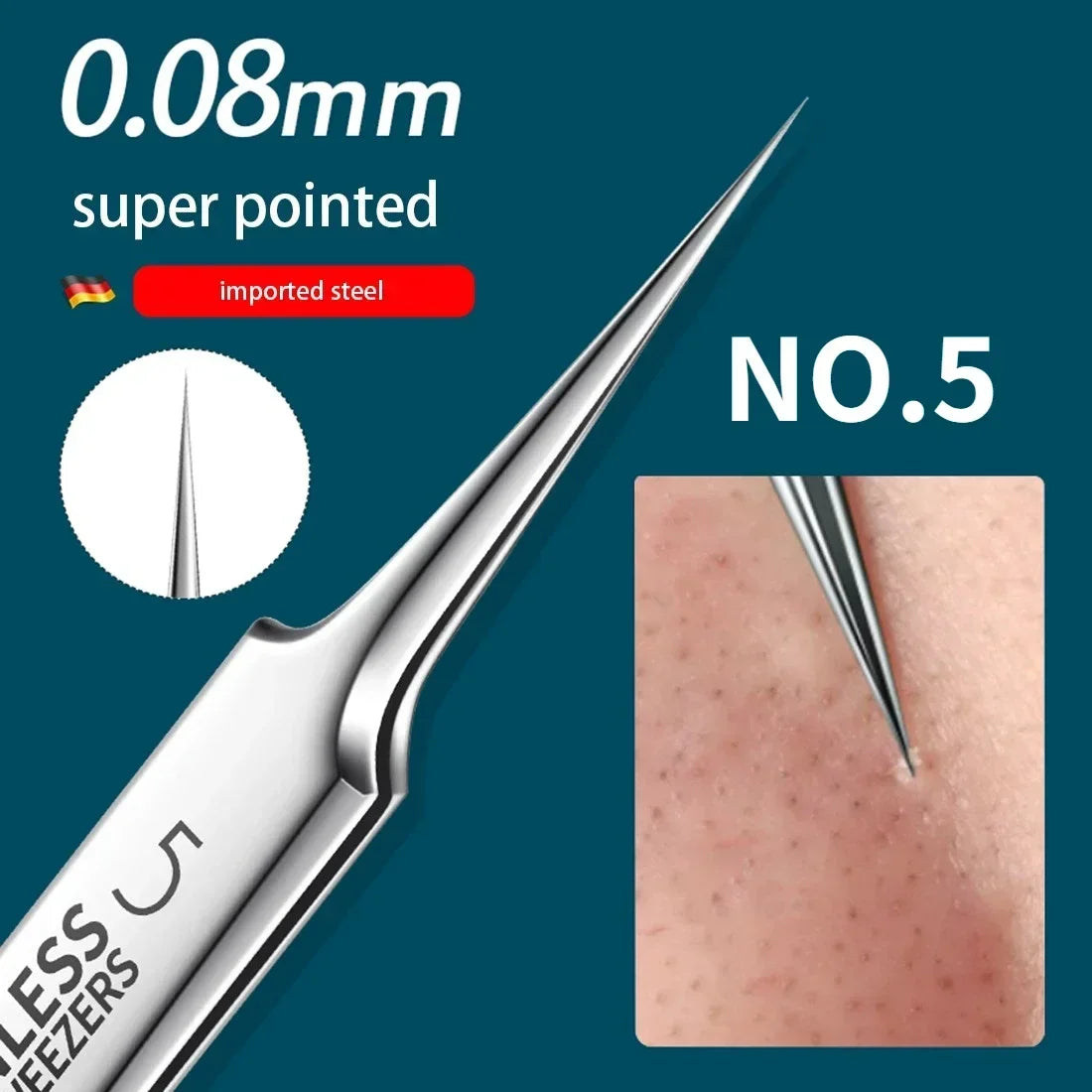 Acne Blackhead Remover Tools for Pimples Blackheads German Ultra Fine No. 5  Special Clip Tweezers Beauty Face Health Salon