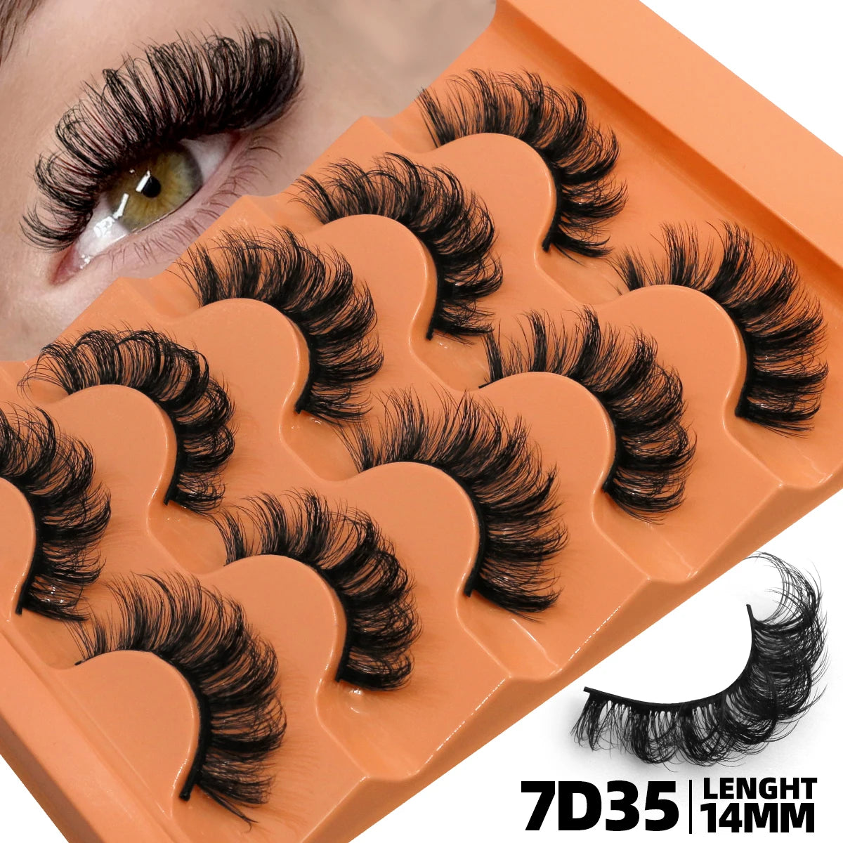 10pcs - 5 Pairs Fluffy Mink Eyelashes Wispy 7D Volume False Thick Soft Curly Lashes Russian Strip Extensions Eye Accessories