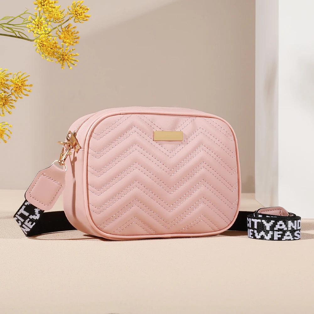 Trendy Quilted Detail Solid Color Leather Square Shoulder Bag Zipper Crossbody Handbag Purse For Women