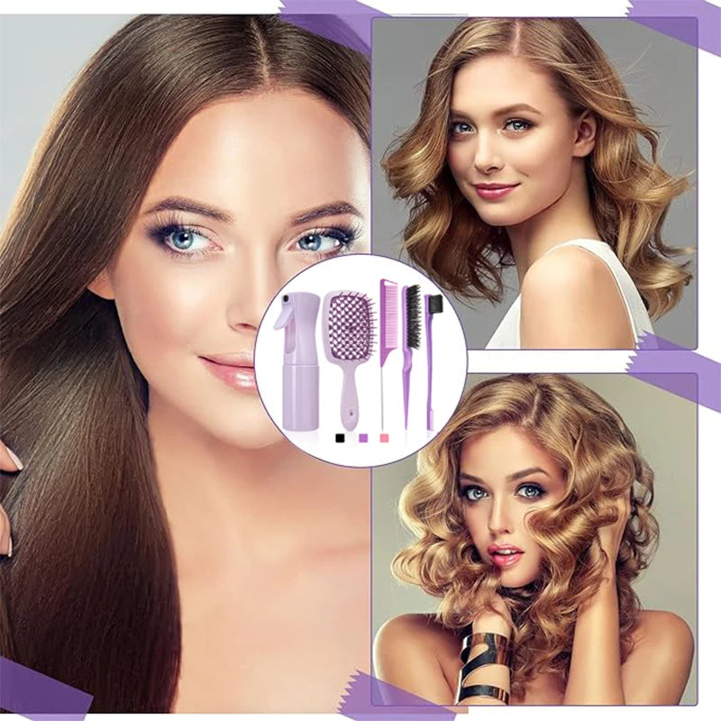 Detangling 5pcs Comb Hair Brushes Set Curly Hair Curved Rat Tail Brush Hair Care Tools