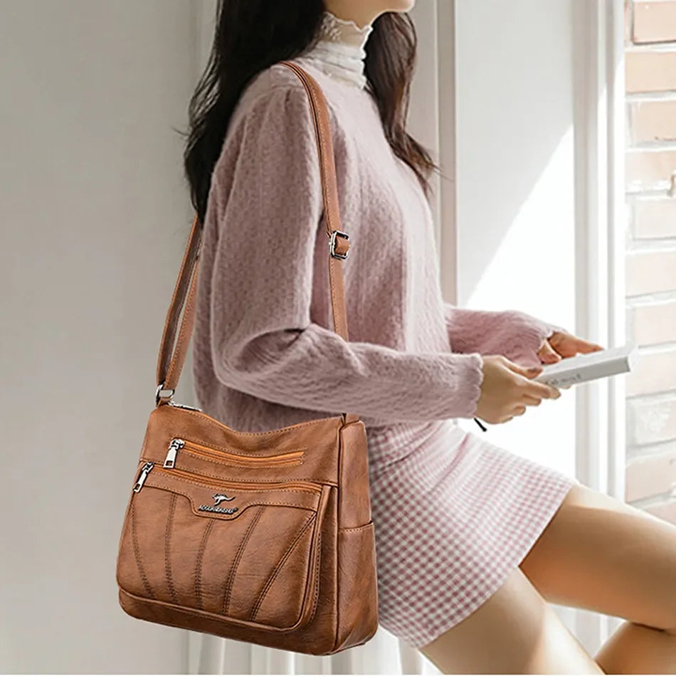 Square Fashion Soft Leather Women Handbag Purse Luxury Shoulder Large Capacity Crossbody Bags