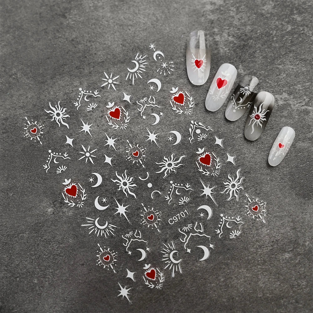 Star Sun Moon 3D Nail Stickers Bronzing Nail Art Gold Silver Styles Decal Self-Adhesive Slider