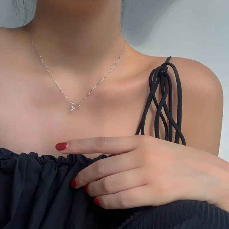 Elegant Crystal Initials Letter 925 Sterling Silver Chain Necklaces for Women Shiny Pendant Collar Jewelry Accessories