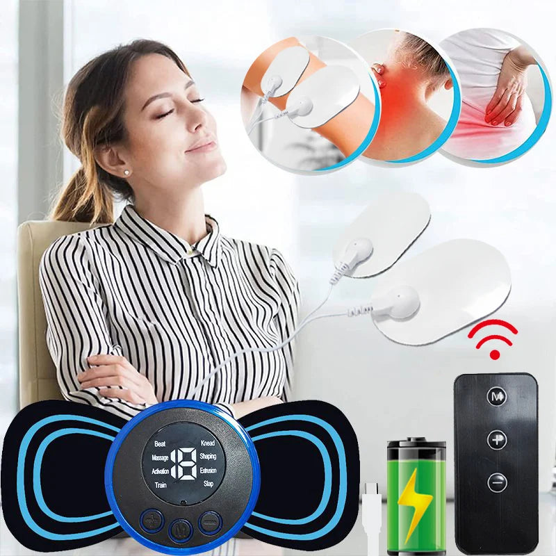 Mini Portable Back Neck and Spine Remote Control Massager with Patches for Full Body Massage with Multi-mode Adjustment
