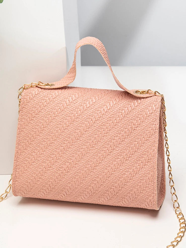 Luxury Embossed Chain Square Crossbody Leather Handbag Purse for Women Large Capacity Shoulder Bag