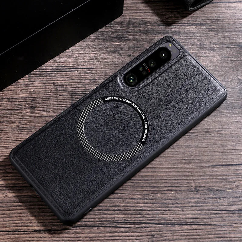 Deluxe Leather Phone Case for Sony Xperia 10 5 1 IV III II Shockproof  Magsafe Magnetic Wireless Charging Cover