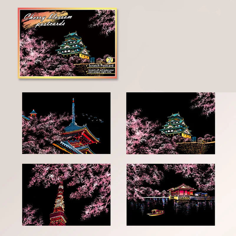 Children's DIY Night Scene Art Scratch Painting Postcards Toys City Building Landscape Kids Educational Toys Room Decor Gift 4Pcs
