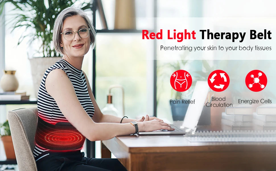 Body Slimming Infrared Red Light LED Healthcare Therapy Massager Belt Heating Pad Lumbar Back Waist Muscle Relief