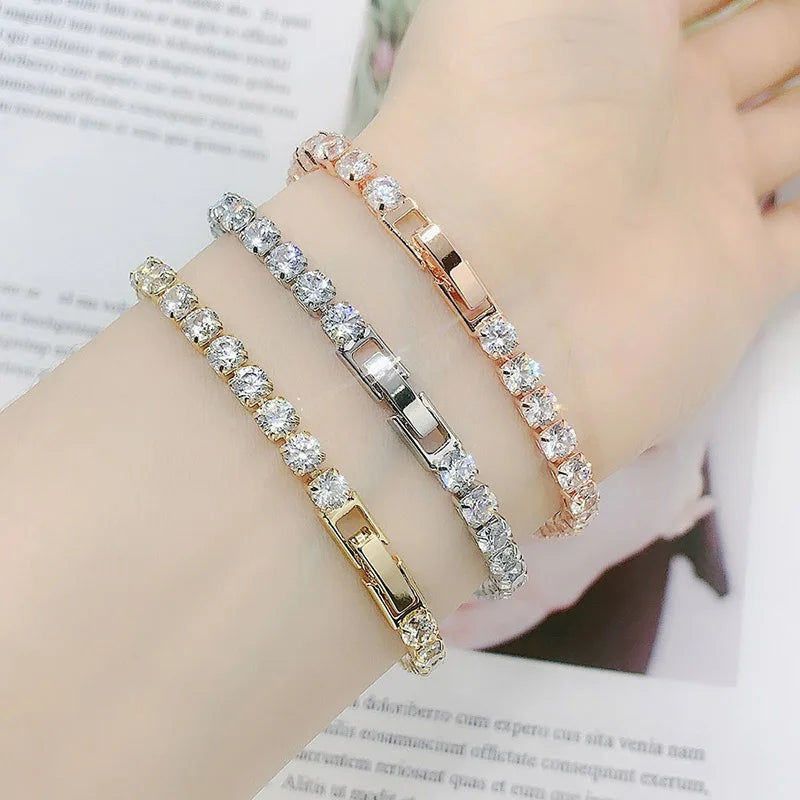 Elegant Women's Crystal Silver Color Tennis Bracelet Fashion Band Shiny Trendy Wrist Jewelry