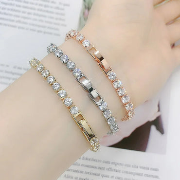 Elegant Women's Crystal Silver Color Tennis Bracelet Fashion Band Shiny Trendy Wrist Jewelry