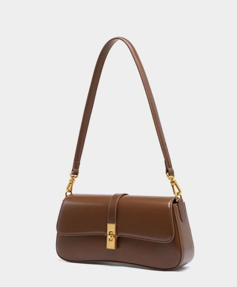 High Quality Genuine Leather Women's Baguette Handbag Purse Trendy Vintage Fashion Underarm Bag