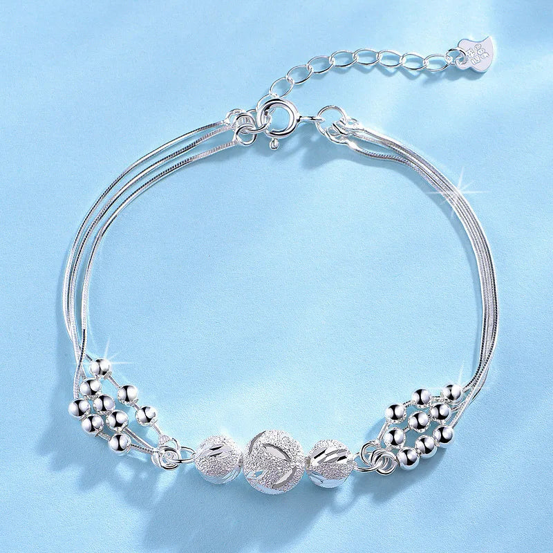 Elegant Multi Strand Stars Beads 925 Sterling Silver Bracelets for Women Adjustable Jewelry Accessories