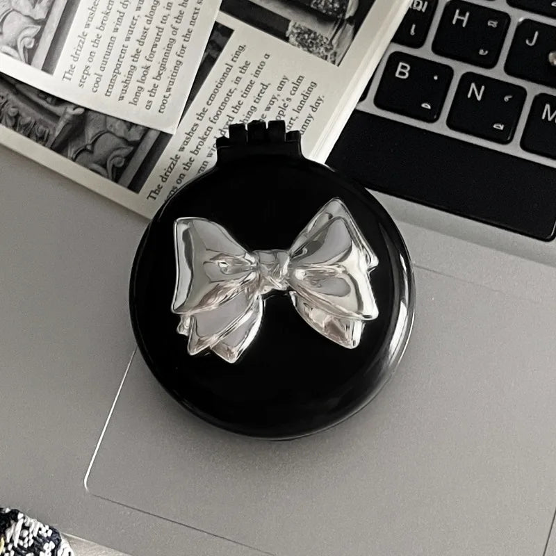 Beautiful Folding Brush With Makeup Mirror Travel Portable Plastic Case Small Comb Hair Brush Bow Tie