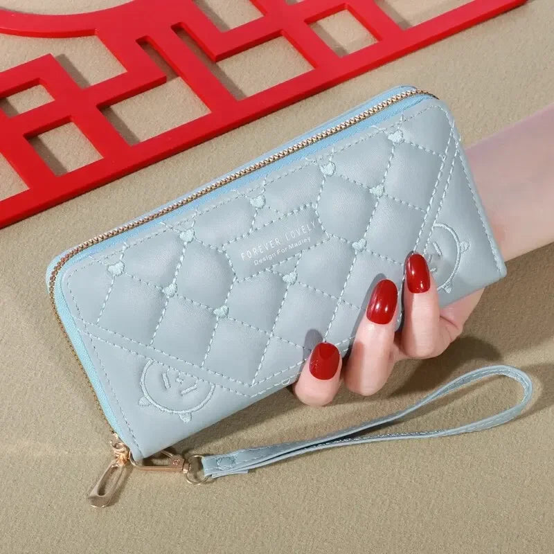Exquisite Embroidered Women's Leather Clutch Wallet Card Mobile Phone Holder Zipper Handbag Fashion Accessory