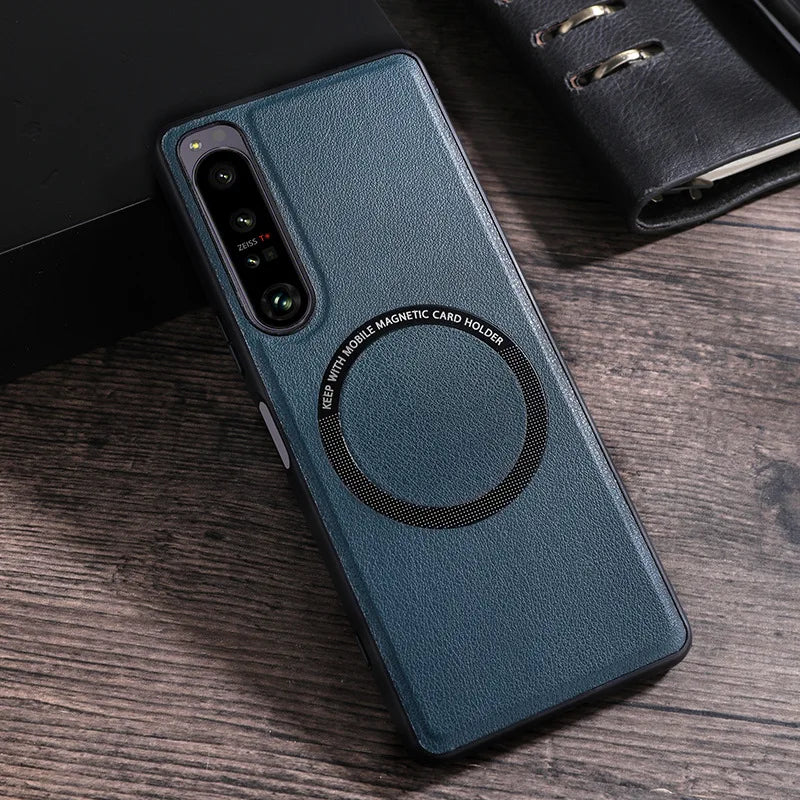 Deluxe Leather Phone Case for Sony Xperia 10 5 1 IV III II Shockproof  Magsafe Magnetic Wireless Charging Cover