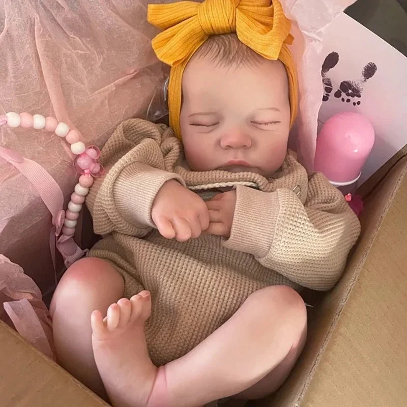 Sleeping Reborn Baby Doll 17inch Already Painted Finished Levi Vinyl Newborn Baby 3D Skin Collectible Art Doll