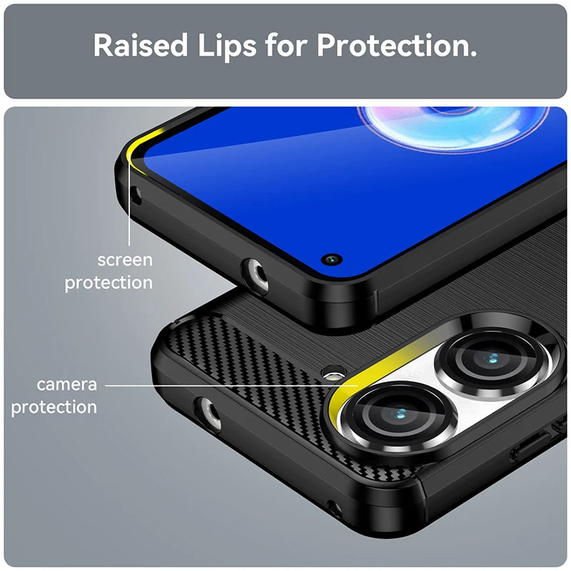 Shockproof Carbon Fiber Silicone Case for Asus Zenfone 11 Ultra 10 9 6 6Z and Zenfone ZS630KL ZB631KL ZB633KL Brushed Texture Protective Back Cover Case