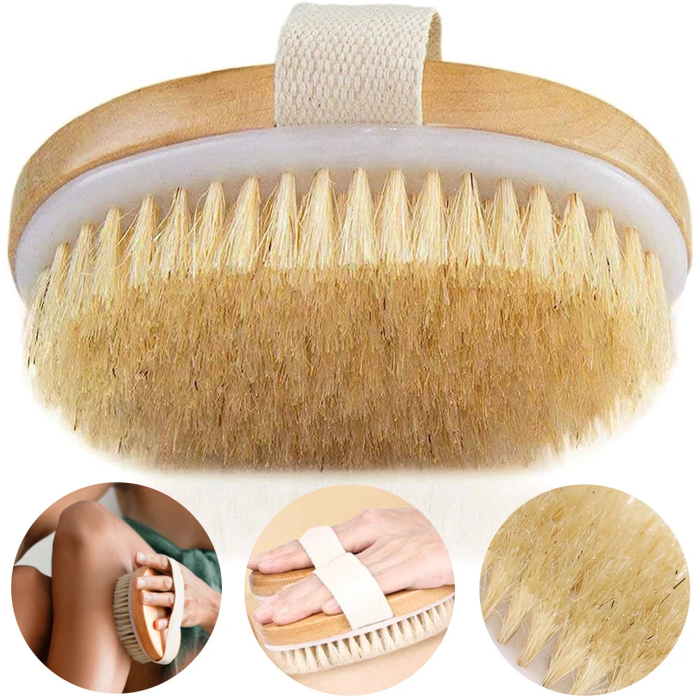 Wet or Dry Exfoliating Wooden Body Massage Brush for Bath Shower Natural Bristle Soft SPA Woman Man Skin Care Body Brush