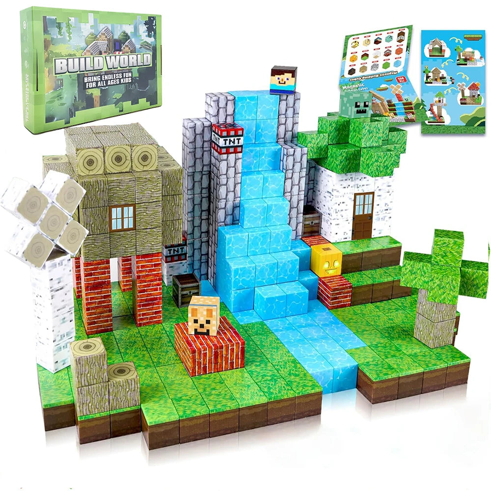 Popular Magnetic Building Blocks Mine World Set Toys STEM Montessori Stacking Cubes Construction Set Great Gift