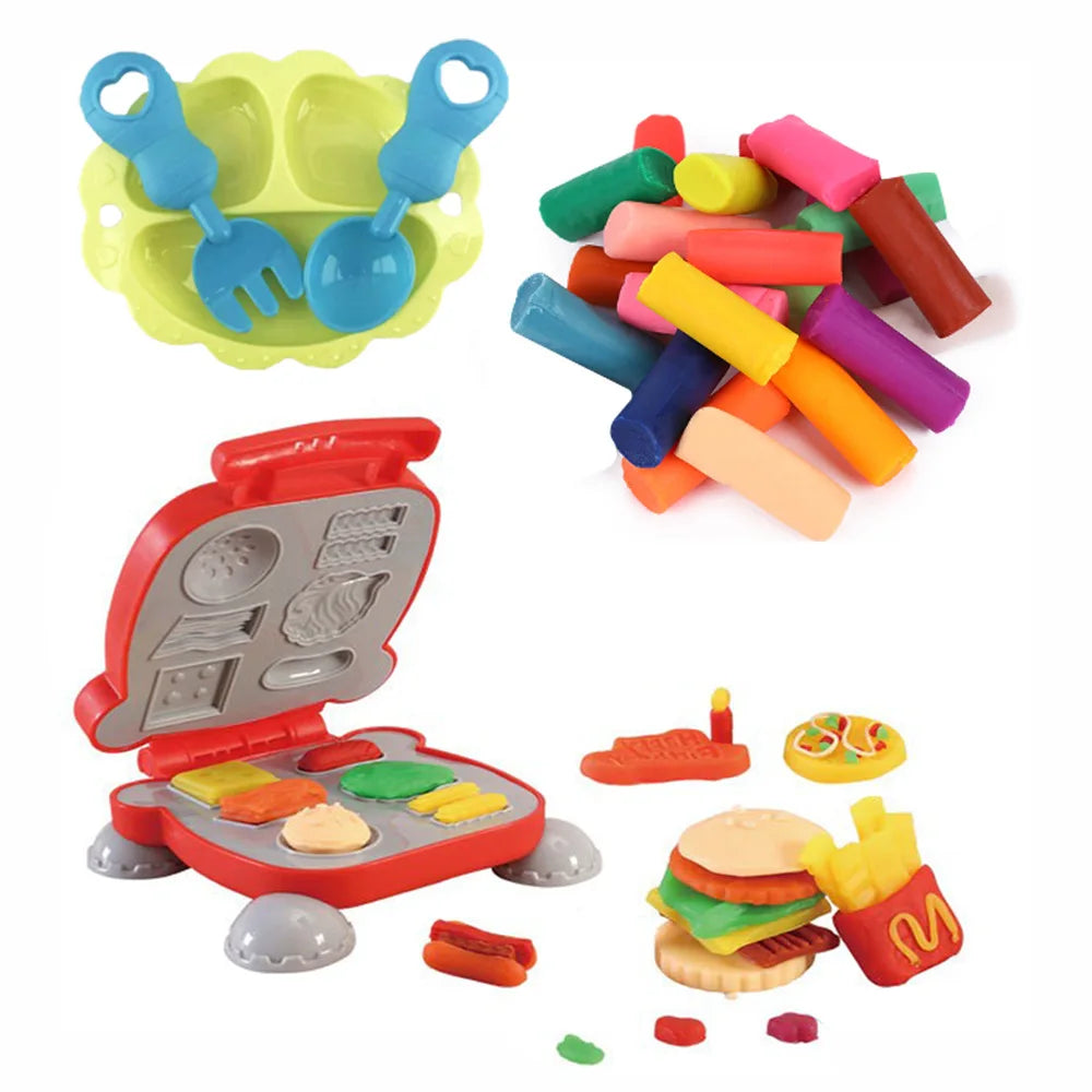 3D Color Play Dough Clay Plasticine Mold Toy for Kids Pretend Play Ice Cream Maker Burger Noodles