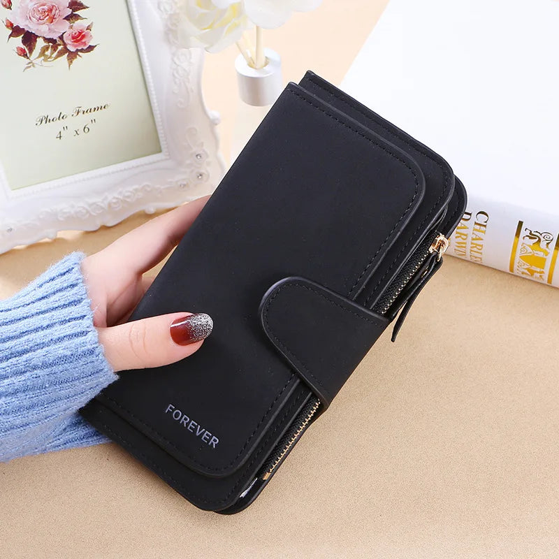 Frosted Suede Leather Women's Tri Fold Fashion Wallet Clutch Multi-Card Mini Purse Accessory