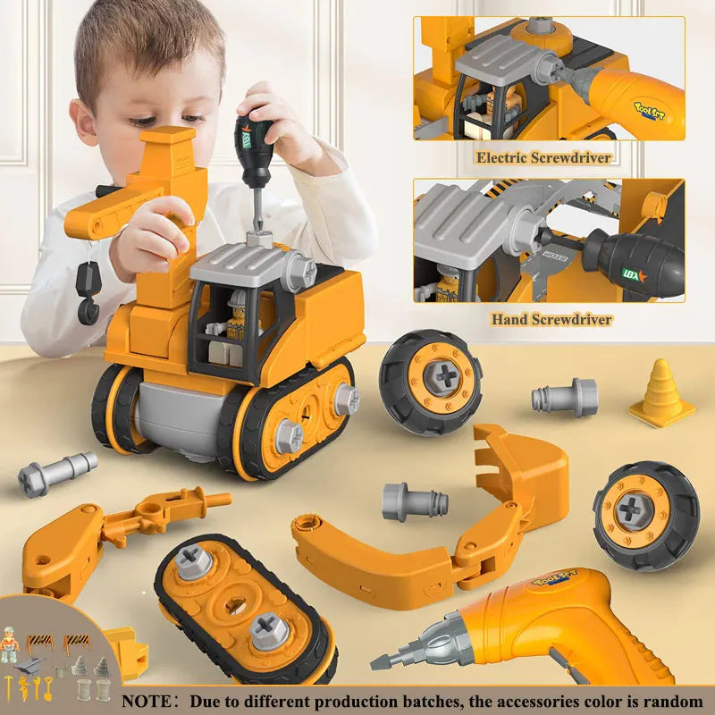 Kids Engineering Building Vehicle Toy Set with Electric Drill Tools Children's Educational Assemble Sets