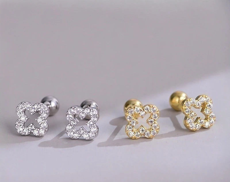 Exquisite Crystal Four Leaf Clover 925 Sterling Silver Stud Earrings for Women Fine Jewelry Accessories