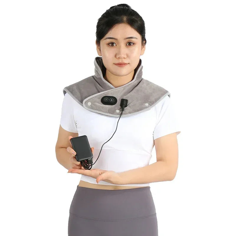 Electric Thermal Compress Heating Shoulder Neck Pad Wrap Massager Vibration Cervical Shawl Warm Back Relaxing Brace