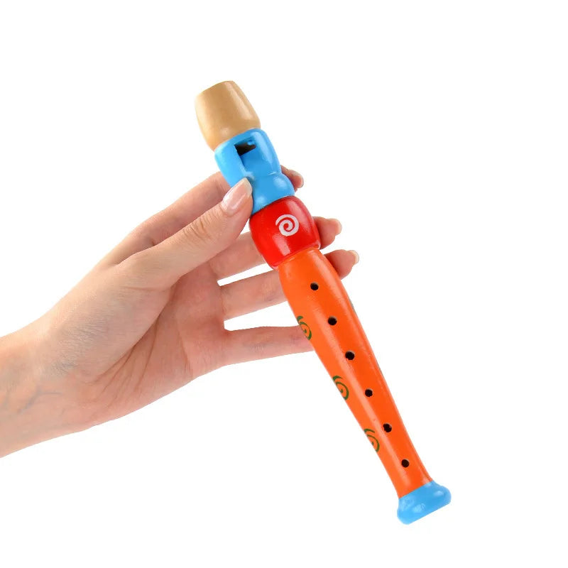 Wooden Cartoon Flute Clarinet 6-Hole Piccolo Baby Children Toys Musical Instrument Early Education Enlightenment 1Pc