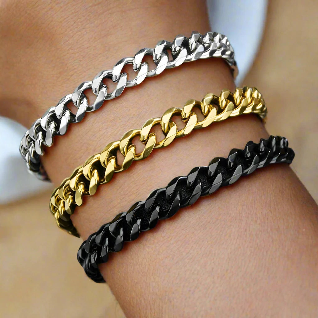 Stainless Steel Cuban Curb Links Chain Bracelets for Men Women Unisex Silver Gold Black Color Jewelry Accessories