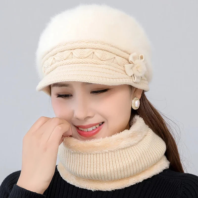 Knitted Hat and Scarf Set Keep Warm Cap Hats Cotton Scarves for Women Girls Female Casual Winter Hat