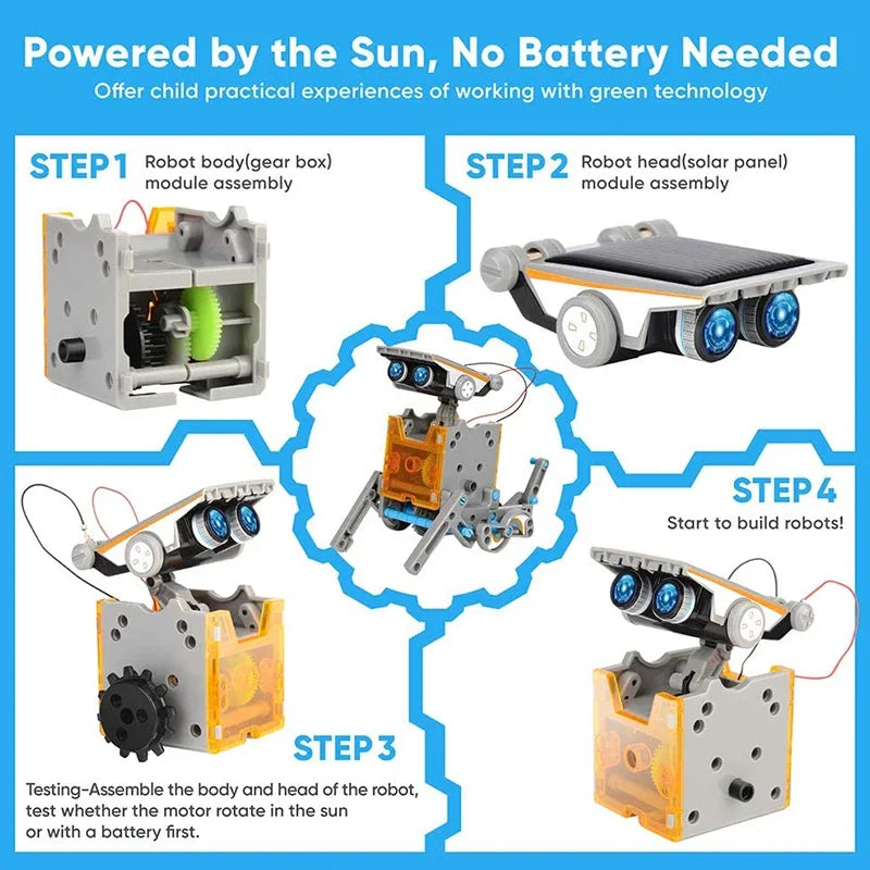 12 in 1 Science Experiment Solar Powered Robot Toy DIY Building Learning Tool Education Robots Technological Gadgets Kit for Kids