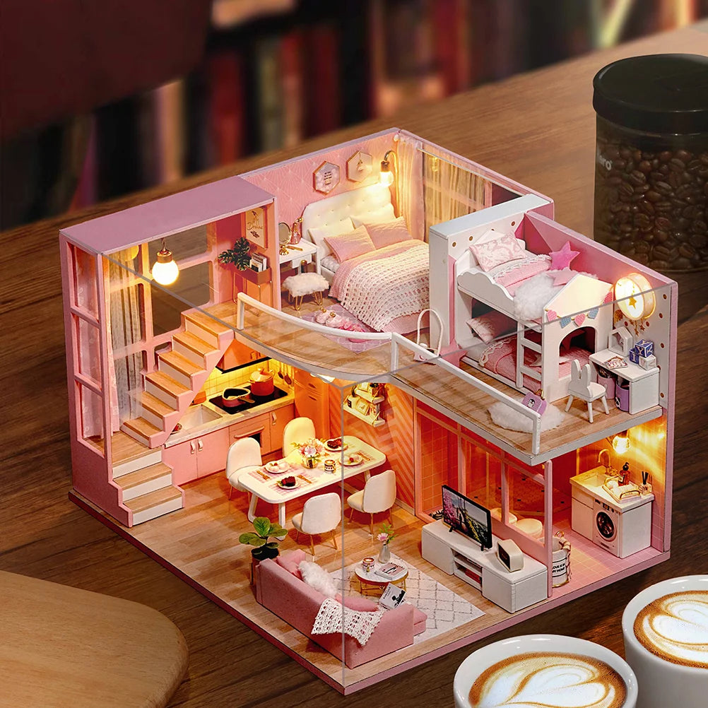 DIY Mini Doll House Apartment Manual Assembly Toy Cabin Model Miniature Interior Design