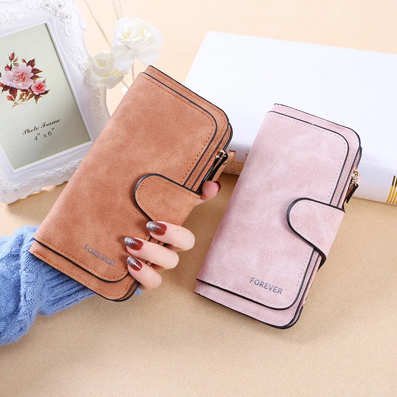 Frosted Suede Leather Women's Tri Fold Fashion Wallet Clutch Multi-Card Mini Purse Accessory