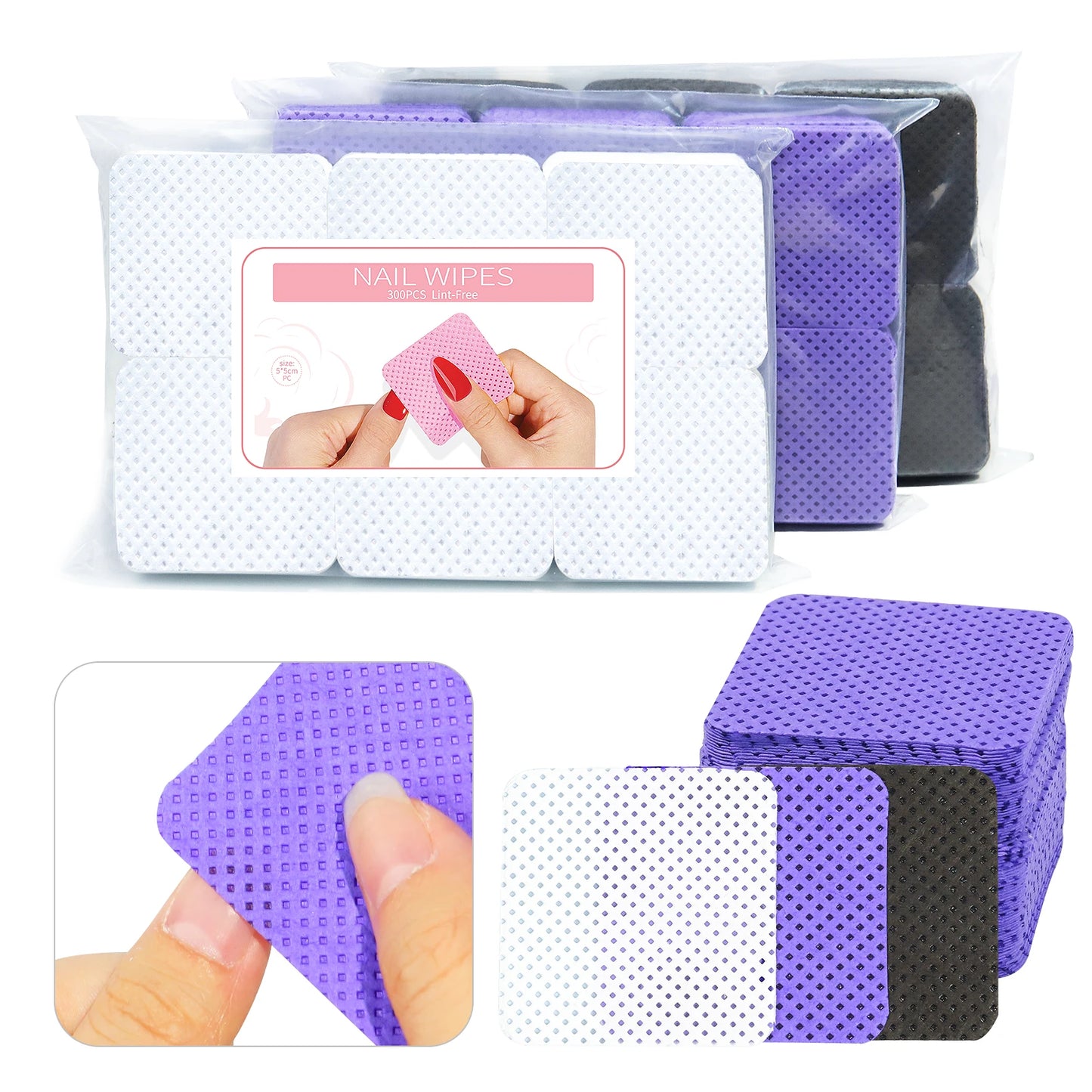Lint free Manicure Cotton Pads Wipes for Nail Polish Removal UV Gel Dust Cleaning Colorful Napkins Manicure Pedicure Supplies 300pcs/Pack
