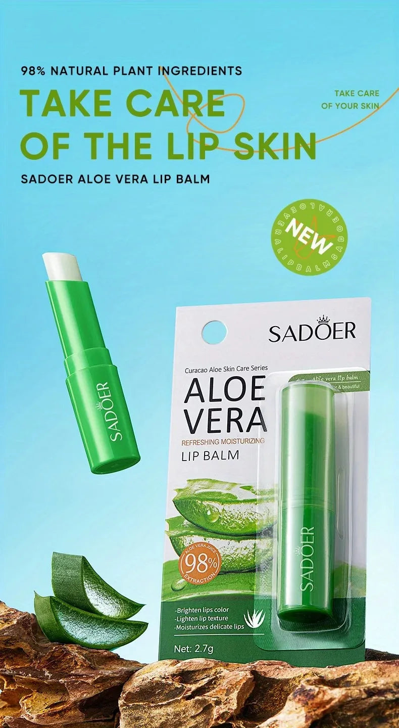 Hydrating Aloe Vera Lip Care Balm - Nourishing, Refreshing and Moisturizing to Prevent Cracking and Repair Lips Gentle Non Irritating