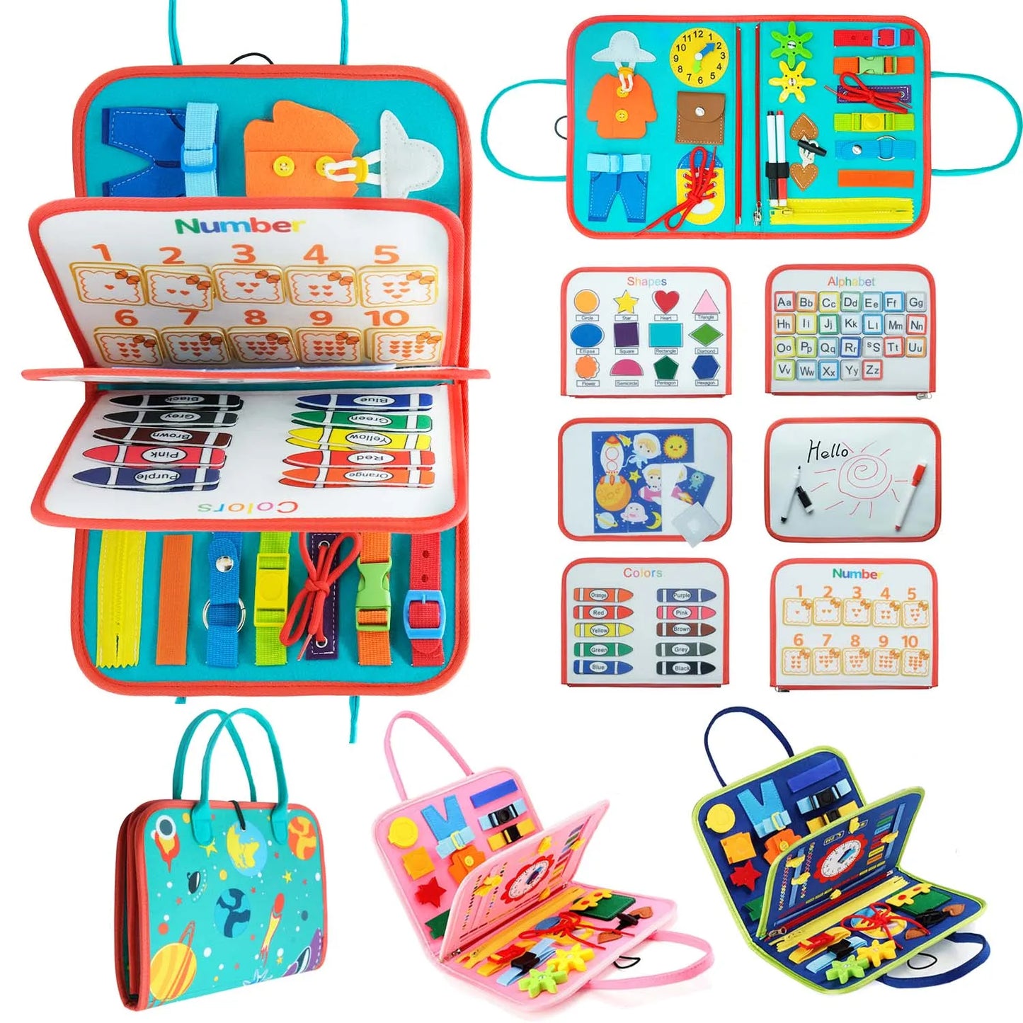 7 in 1 Easy Carry Portable Busy Educational Board for Kids and Toddlers Montessori Early Education Sensory Toys