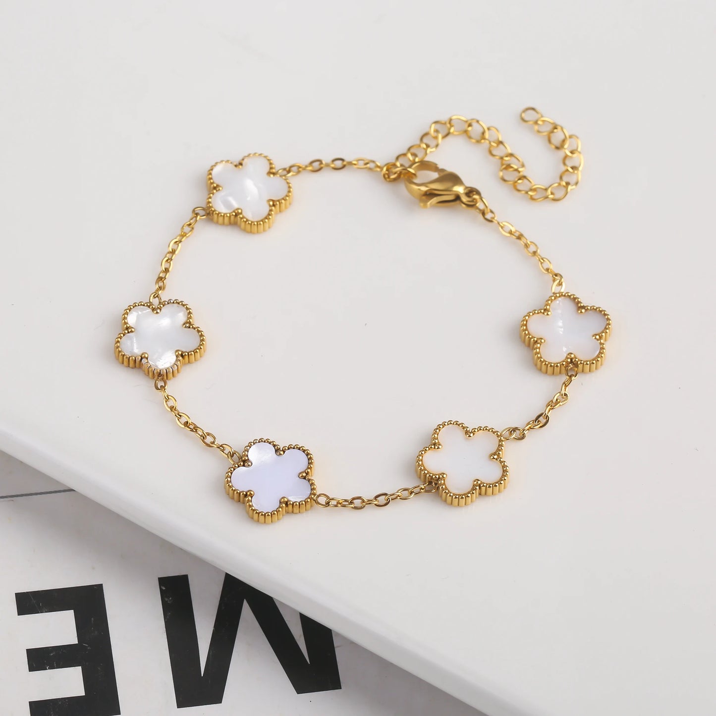 Five Leaf Clover Adjustable Lucky Design Gold Plated Stainless Steel 316L Plant Flower Bracelet Earrings Necklace With Petals Women's Luxury Gifts