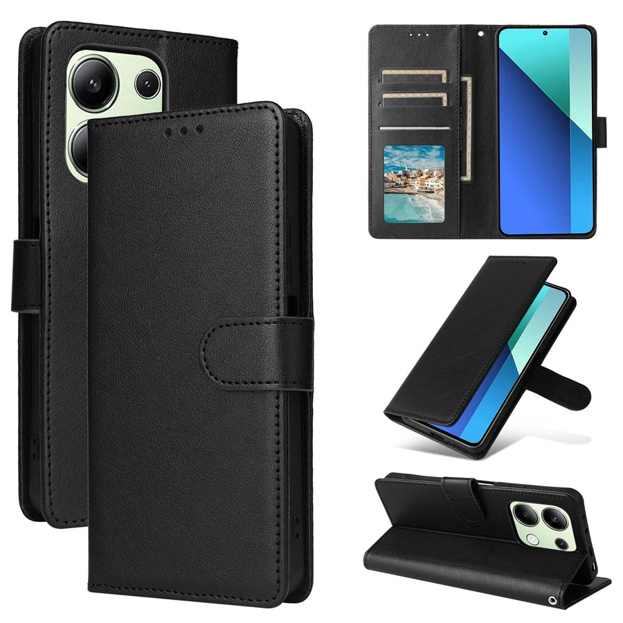 Deluxe Leather Wallet Phone Case for Xiaomi Redmi Note 13 Pro Plus 12 12S 11 11S 10 10S 9 Pro 8T Stand Function Multiple Card Slots Magnetic Flip Protective Cover