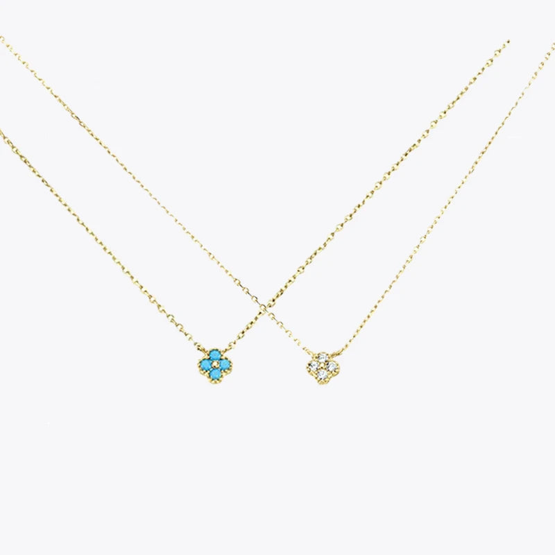 Luxury Dainty 925 Sterling Silver Turquoise Crystals Four Leaf Clover Pendant Necklaces for Women Petal Patter Popular Jewelry