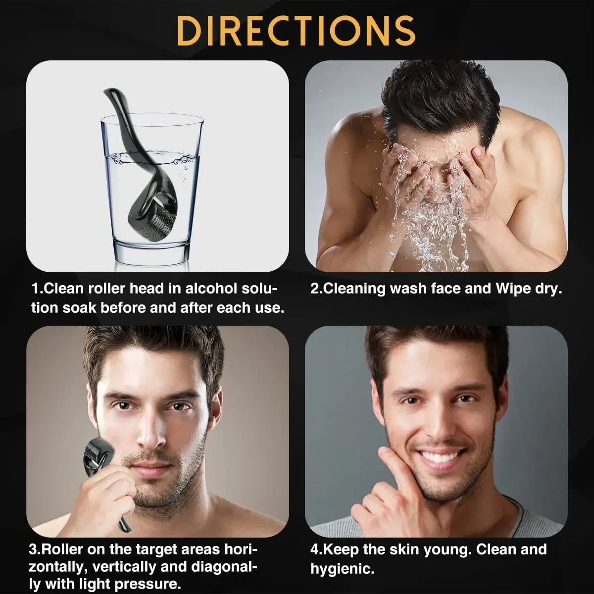 Facial Derma Roller for Body Hair Beard Growth Micro Face Roll Skin Tool 540 Needles, 0.2mm, 0.25mm, 0.3mm