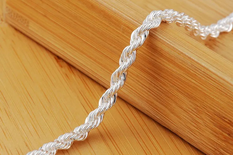 Fashion Twisted Rope 925 Sterling Silver Chain Bracelets for Men and Women Classic Jewelry Accessories