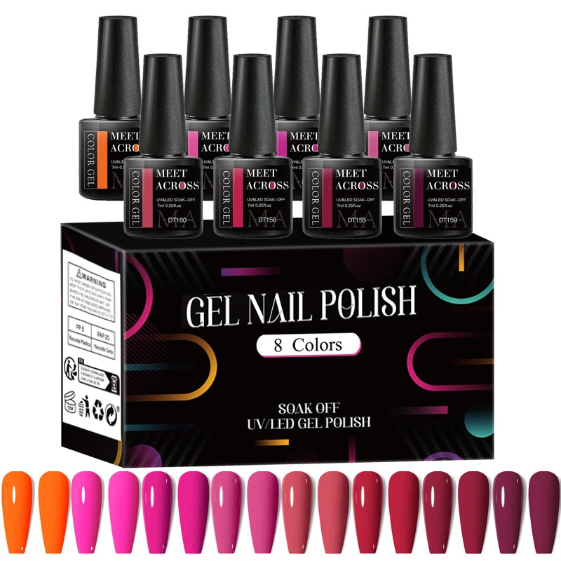 8pcs Gel Nail Polish Set Colorful Fluorescent All Season Colors Laser Glitter Nail Art Varnish for Manicures