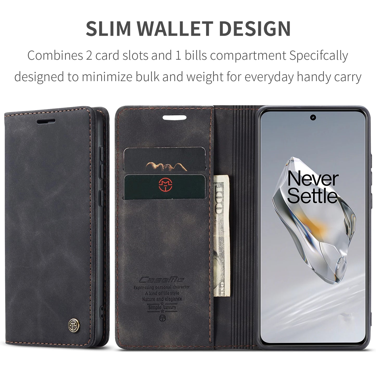 Deluxe Leather Wallet Phone Case for OnePlus 12 11 Multiple Card Slots Stand Function Protective Cover