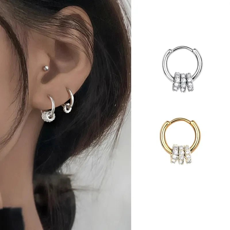 Dainty Crystal 925 Sterling Silver Inlaid Circle Hoop Earrings for Women Fine Accessories Jewelry