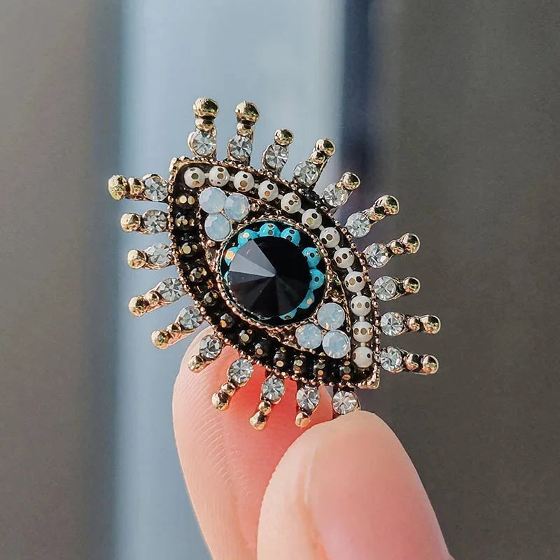 Extravagant Evil Eye Crystals Brooches For Women Men Girls Metal Alloy Rhinestones Pearl Black Blue Eye Brooch Pins Clothing Jewelry