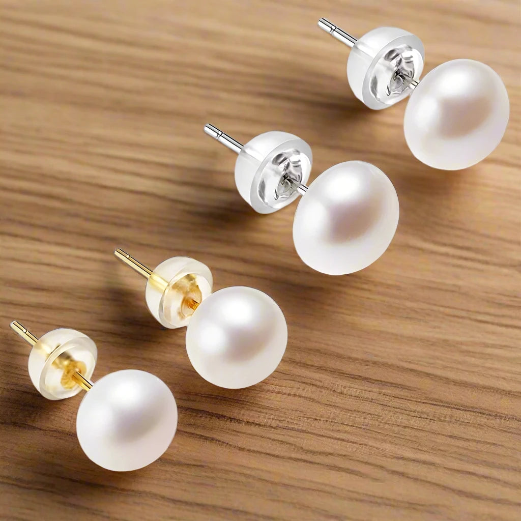 Cultured Natural Freshwater Pearl Stud Earrings for Women Girls 925 Sterling Silver Posts Elegant Jewelry