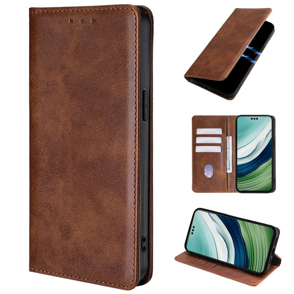 Deluxe Leather Wallet Phone Case for Huawei Pura 70 Ultra P60 P50E P50 P40 Pro Plus P30 Lite Multiple Card Slots Stand Function Protective Cover