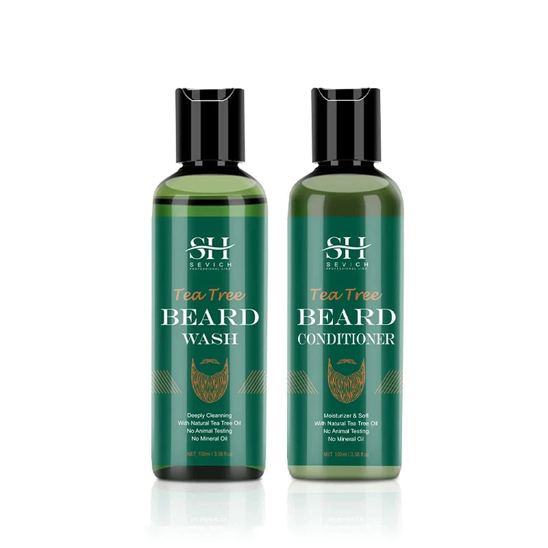Nourishing Beard Growth Kit For Men Tea Tree Hair Enhancer Thicker Beard Care Oil Moisturizing Beard Conditioner Anti Hair Loss