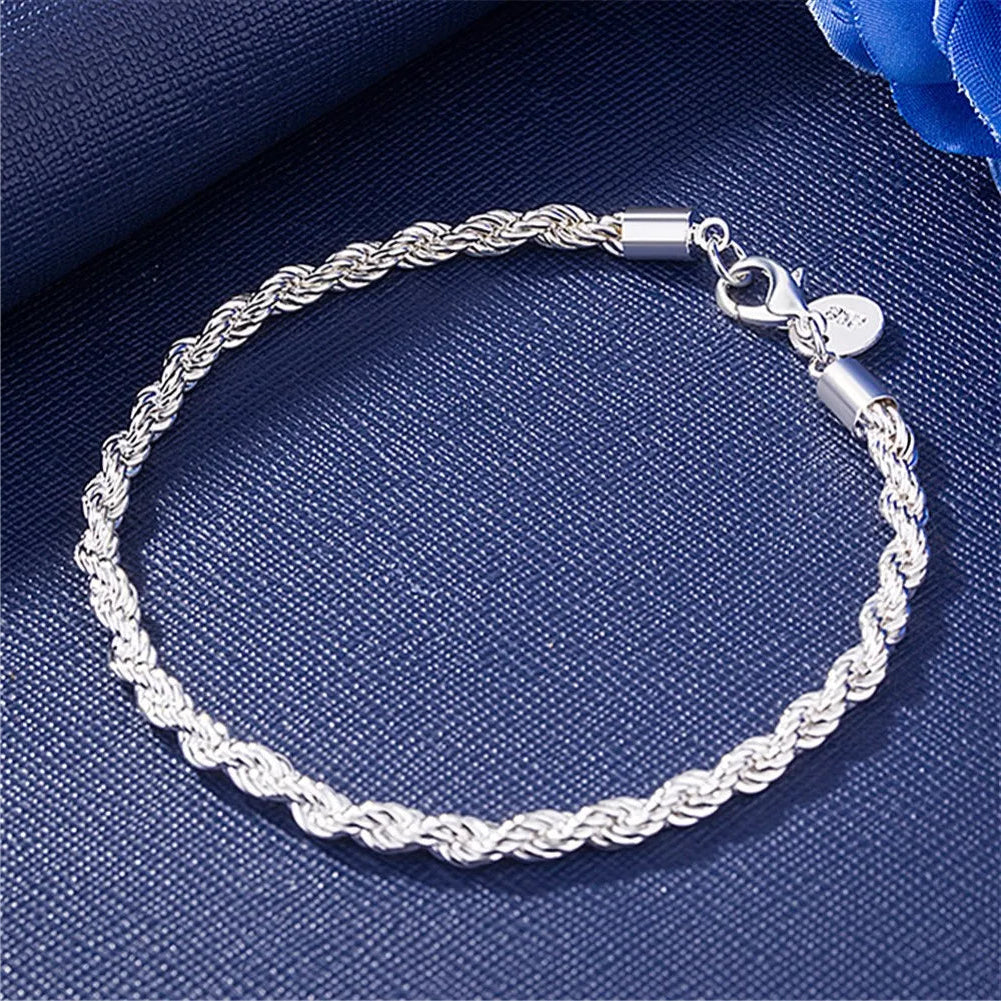 Fashion Twisted Rope 925 Sterling Silver Chain Bracelets for Men and Women Classic Jewelry Accessories